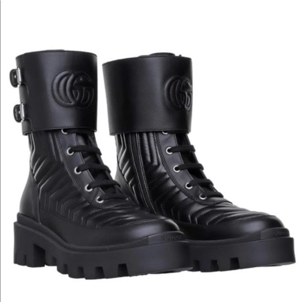 Gucci Frances Leather Combat Boots Size 9.5